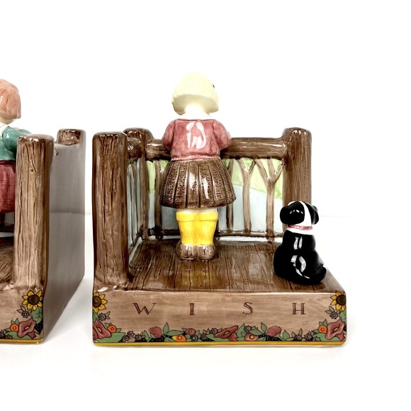 ME Ink 1994 Mary Englebreit “Make A Wish" By Charpente Vintage Ceramic Bookends - Picture 3 of 8